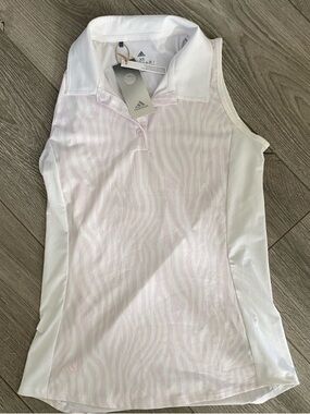 Adidas White Sleeveless Polo Tank with Soft Pink Stripe Accents